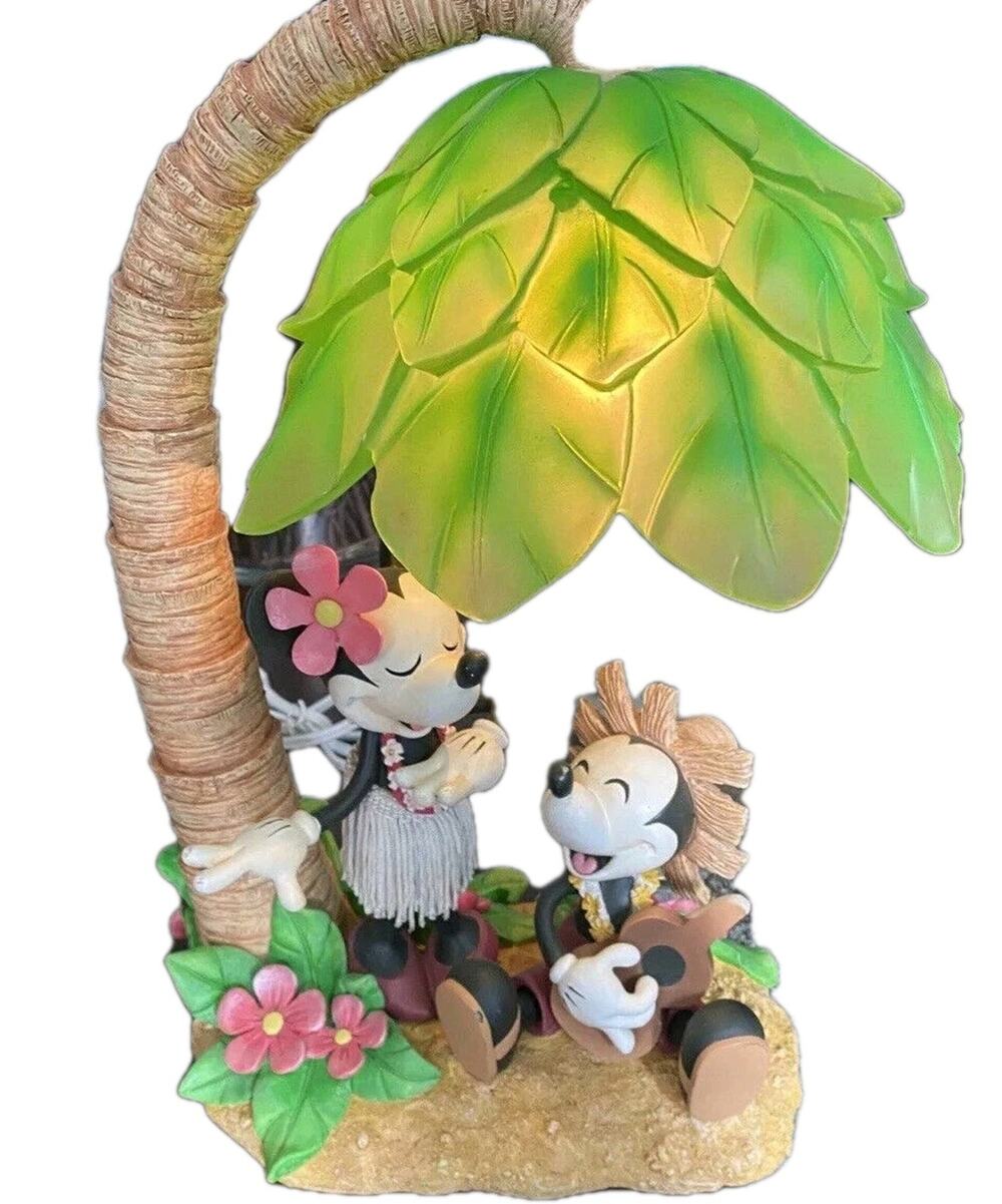 Disney Mickey Minnie Hula Lamp Hawaiian Palm Tree Light Bobble Tiki Works READ